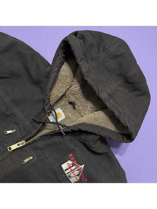 Carhartt Other - Carhart Coat C95 Dk Brown Duck Sherpa Lined Hooded Sandstone RIPCO Jacket Men XL